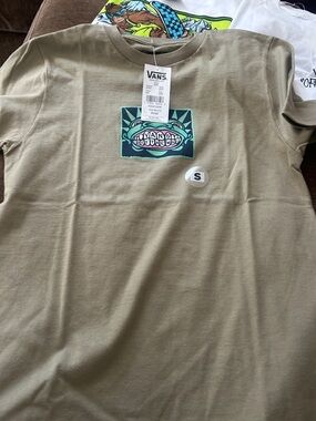 Vans Olive Green Tee with Teal and Black Graphic